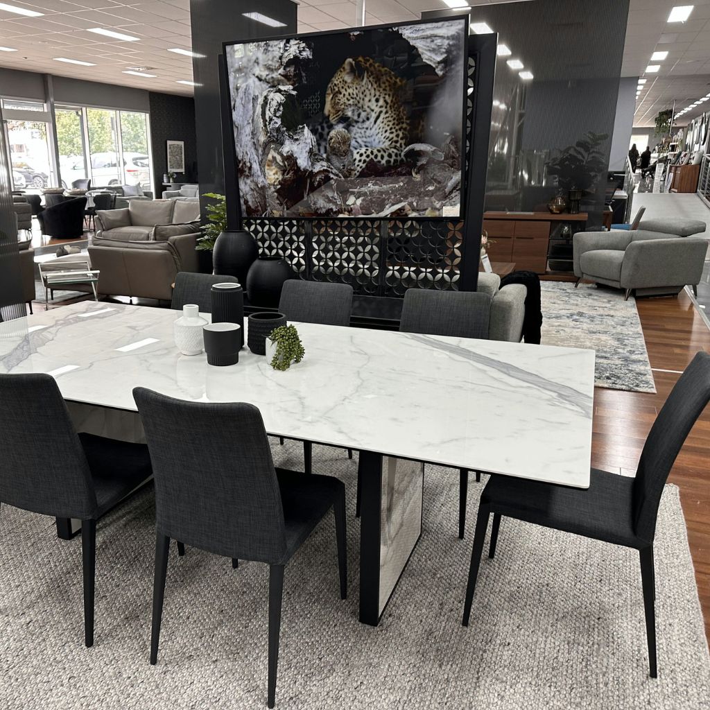 Montreal Dining Table with Venato Porcelain Top Clearance
