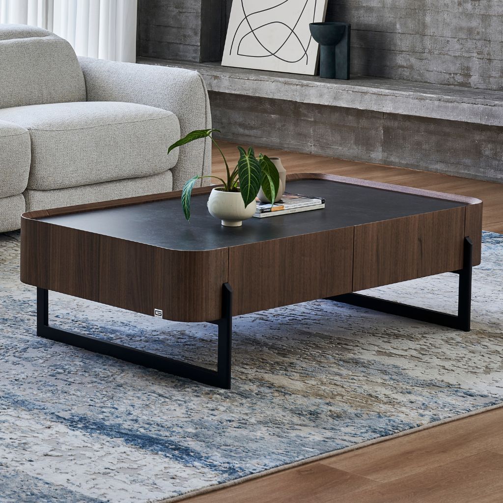 Ankara Coffee Table: Vixon Stone Top, Walnut Timber – Gainsville