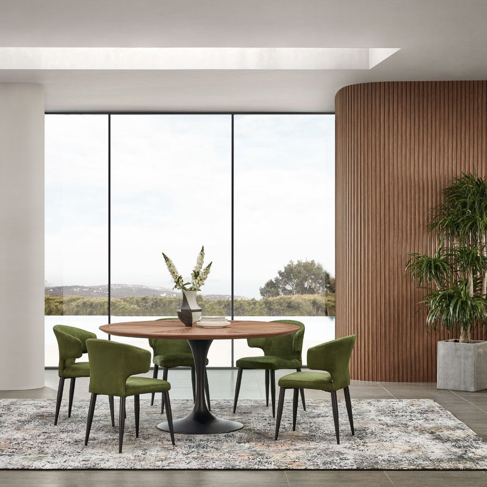 Sierra Round Walnut Dining Table with Black Flute Base