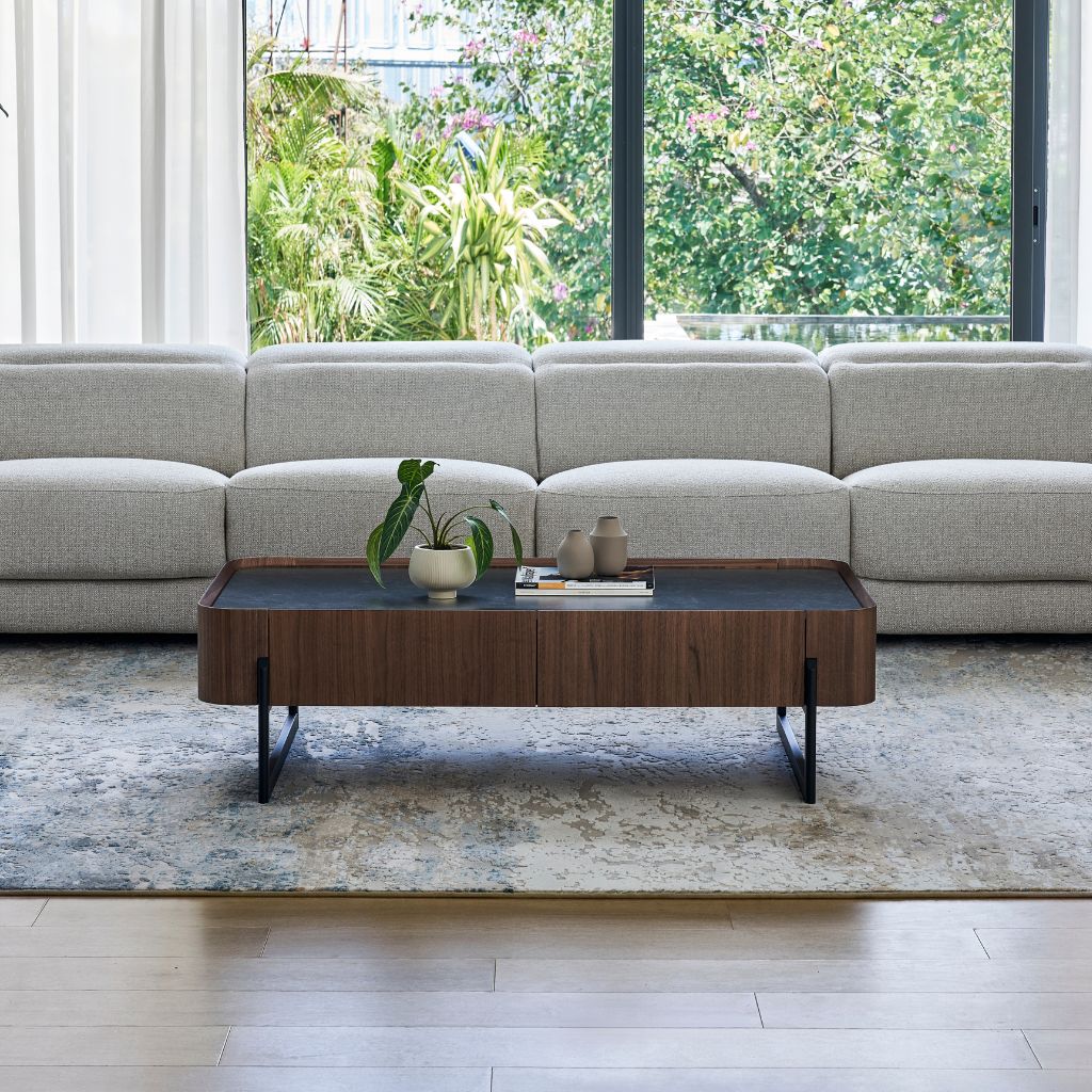 Ankara Coffee Table: Vixon Stone Top, Walnut Timber – Gainsville