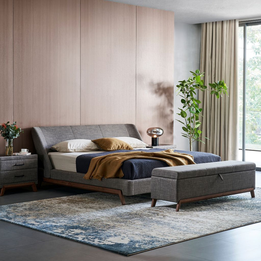 Arizona Bed shown in FA-802-09 fabric with walnut timber