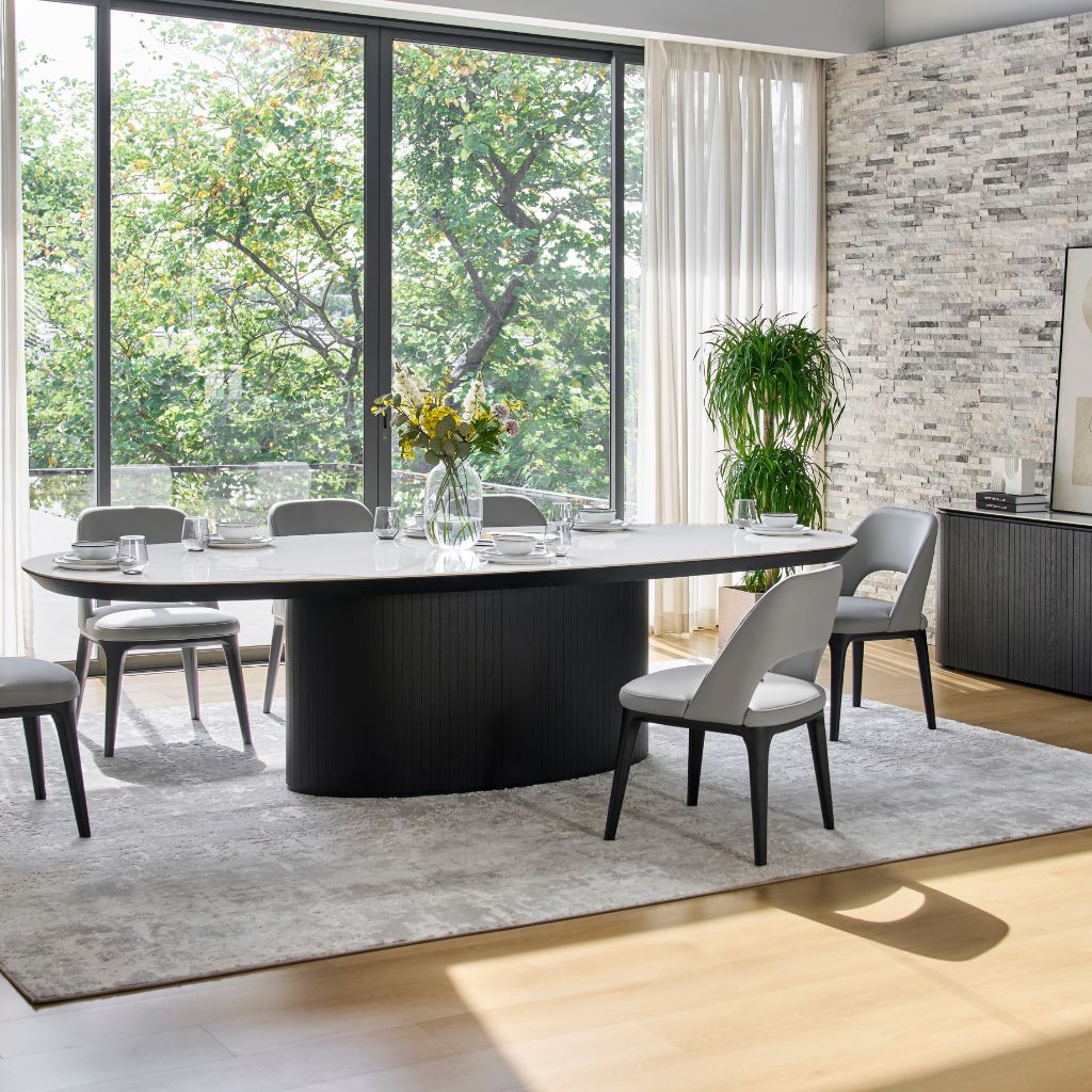 Ava Oval Dining Table in Black Oak timber finish