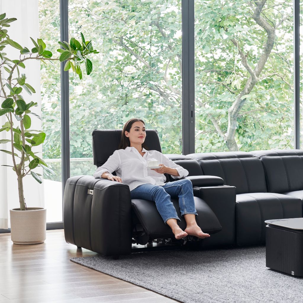 Bailey Home Theatre Sofa showing the central media console