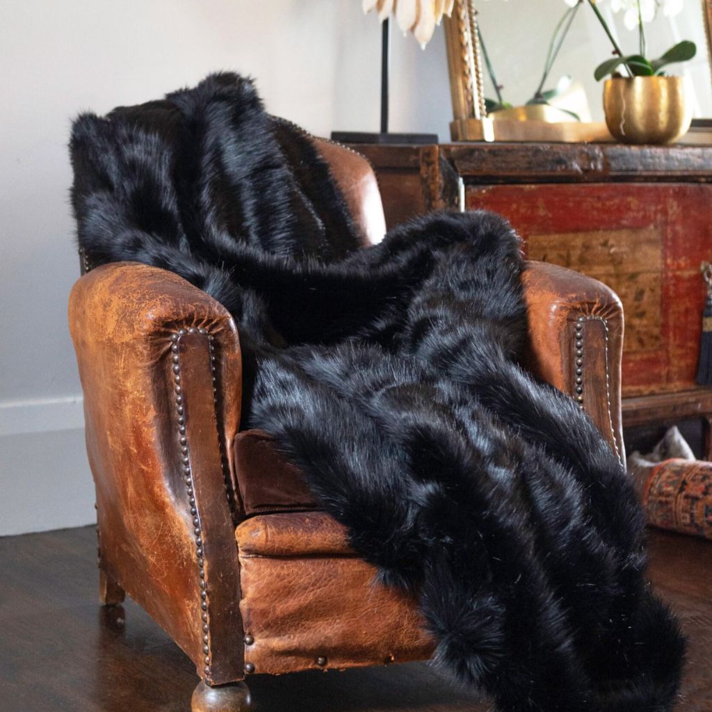 Black Fox Faux Fur Throw