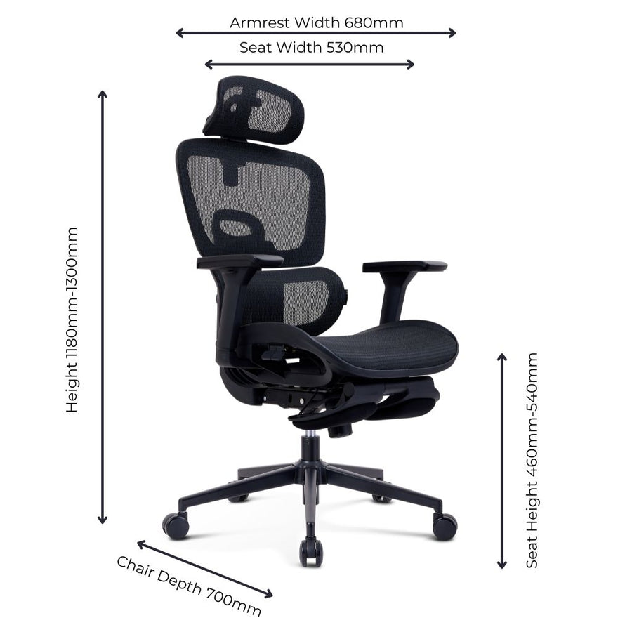 ErgoSupport Elite Office Chair scale diagram