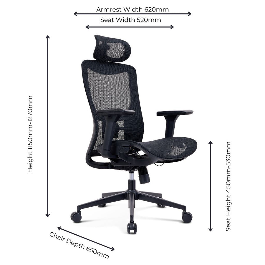 ErgoSupport Pro Office Chair scale diagram
