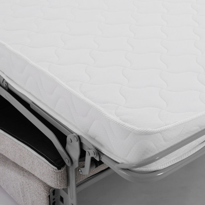 Close-up of the Franka Sofa Bed's quilted memory-foam mattress and heavy-duty steel fold-out frame
