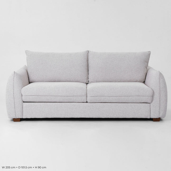 Franka Sofa Bed three-seat sofa in light grey woven fabric, front studio view