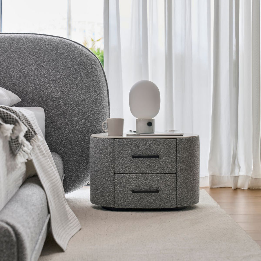 G10 Bedside Table shown in FC-CLOUD-450 fabric