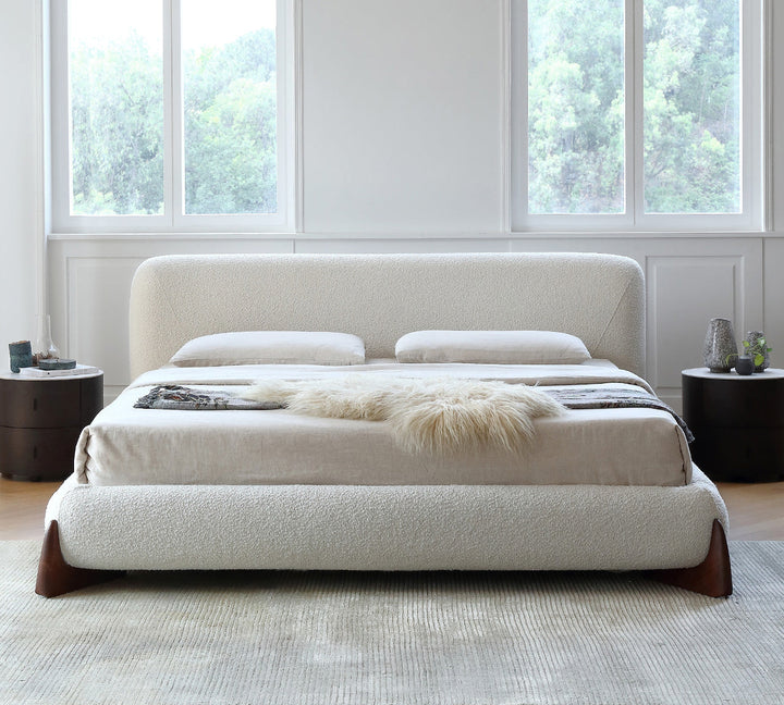 GC2233 New Hot Sell Lambswool Upholstered Bed With Wood Legs