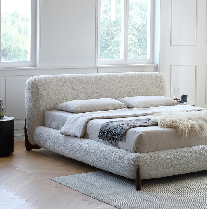 GC2233 New Hot Sell Lambswool Upholstered Bed With Wood Legs