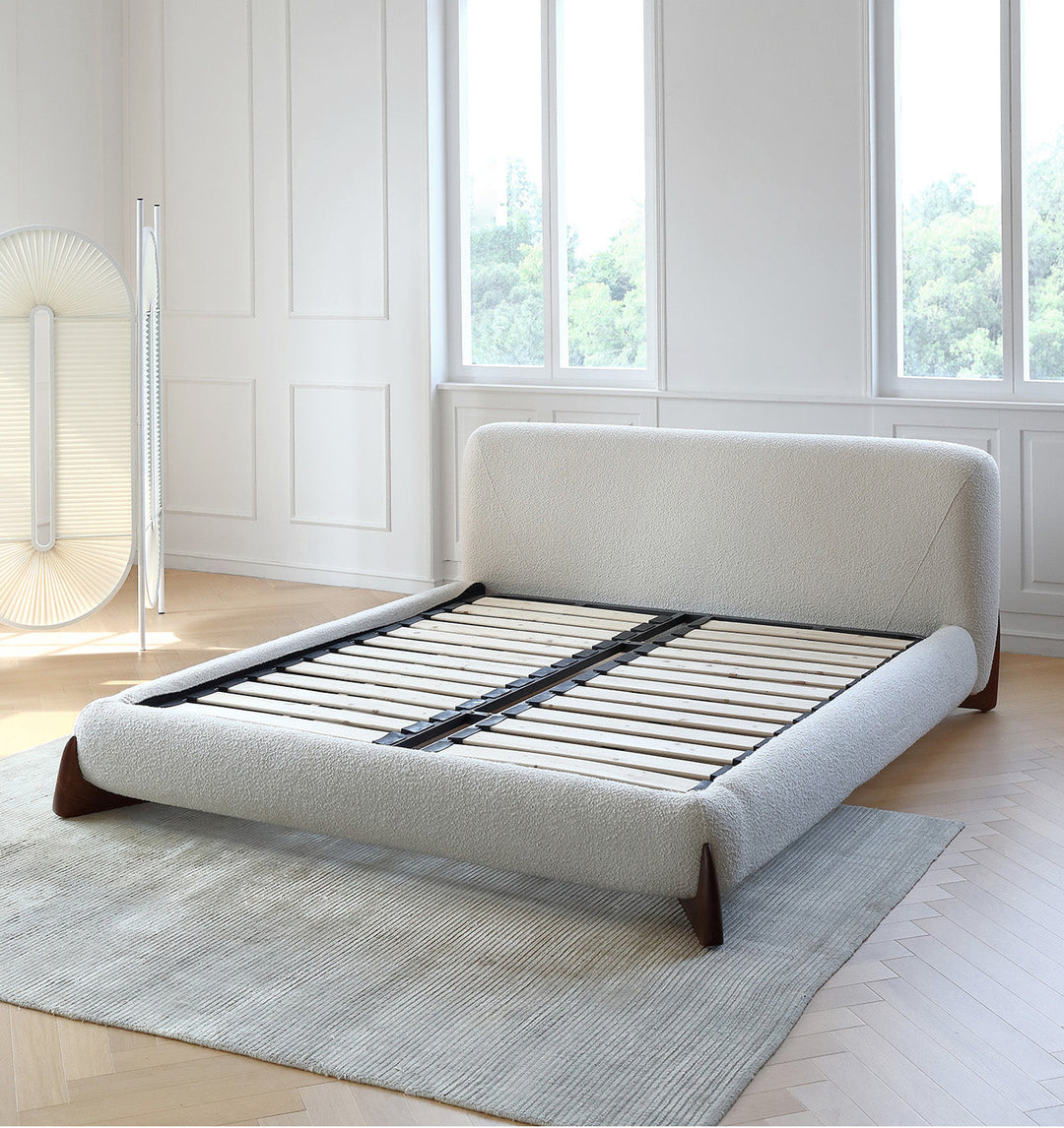 GC2233 New Hot Sell Lambswool Upholstered Bed With Wood Legs