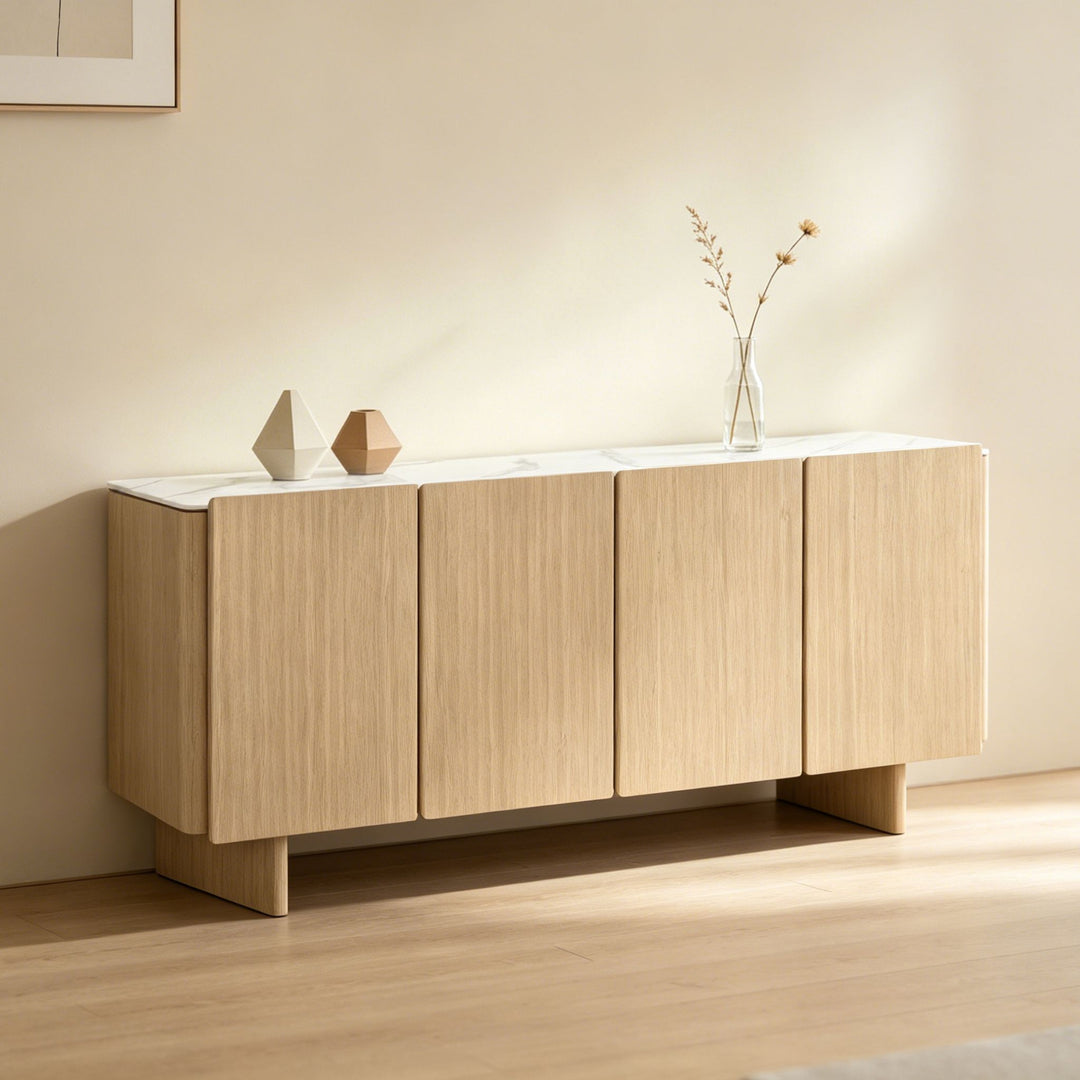 Iris Buffet in Boston Oak with a Bianco ceramic stone top