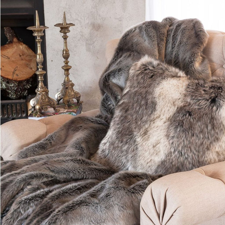 Mountain Wolf Faux Fur Cushion