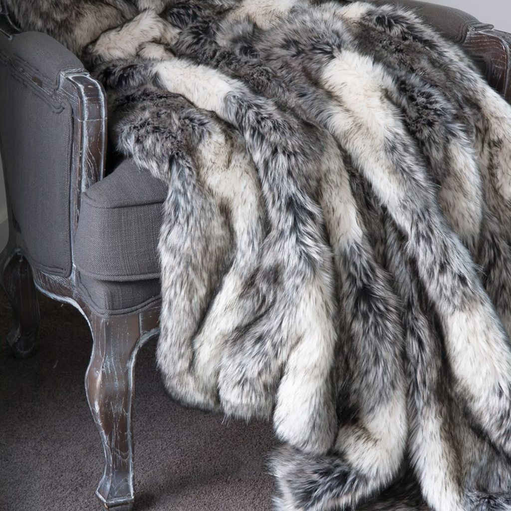 Mountain Wolf Faux Fur Throw