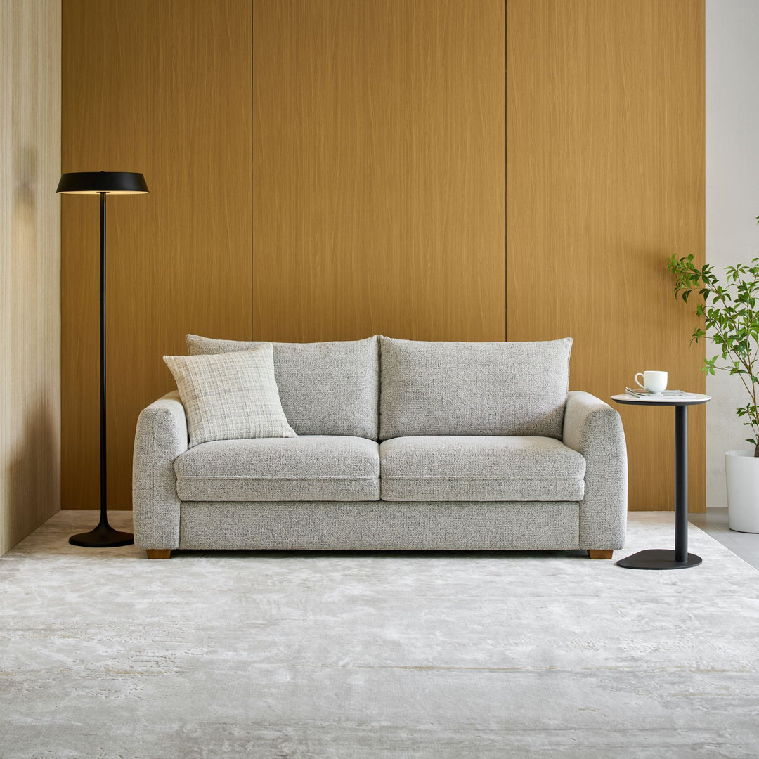 Nadia Sofa Bed front view in light grey textured fabric
