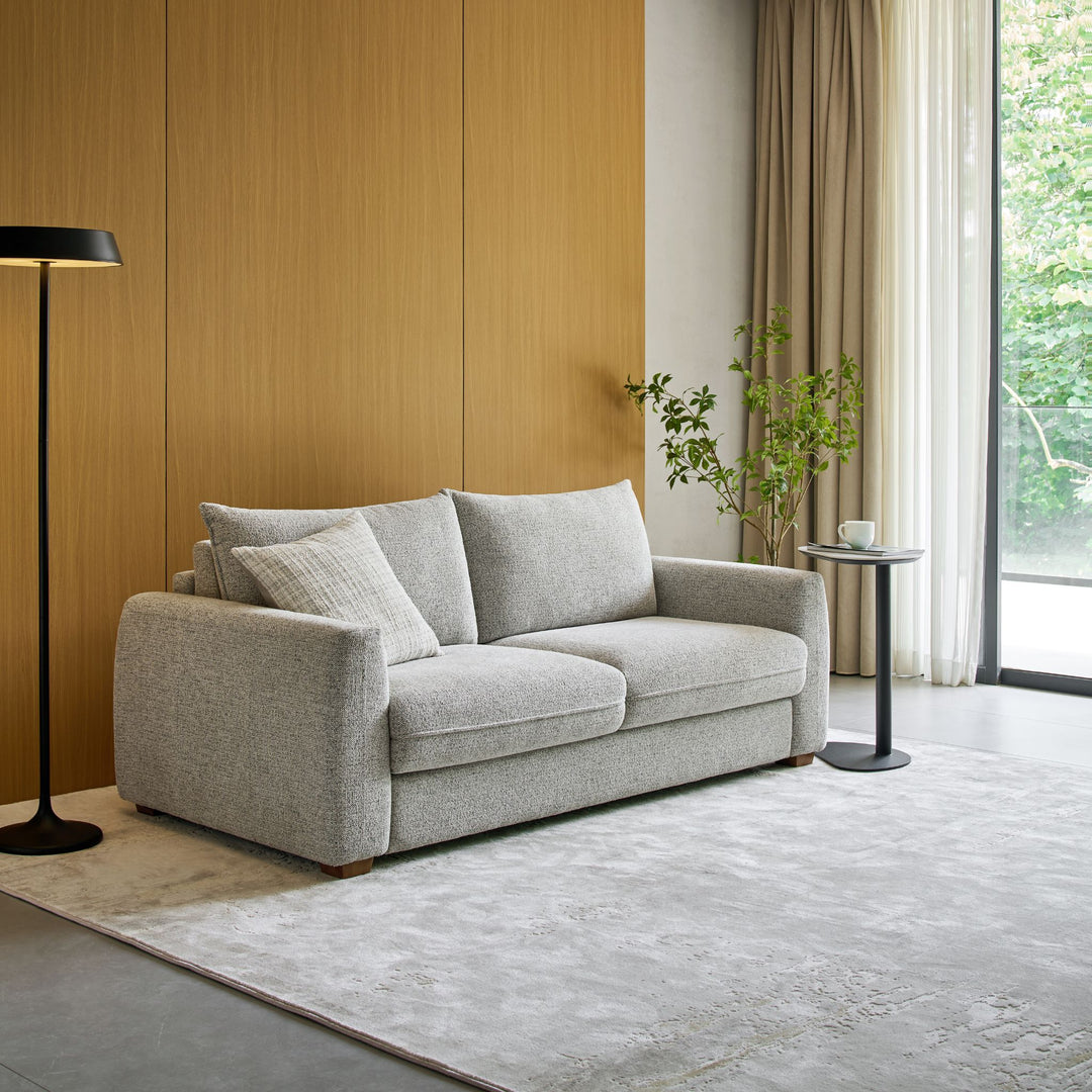 Nadia Sofa Bed angle view in light grey textured fabric