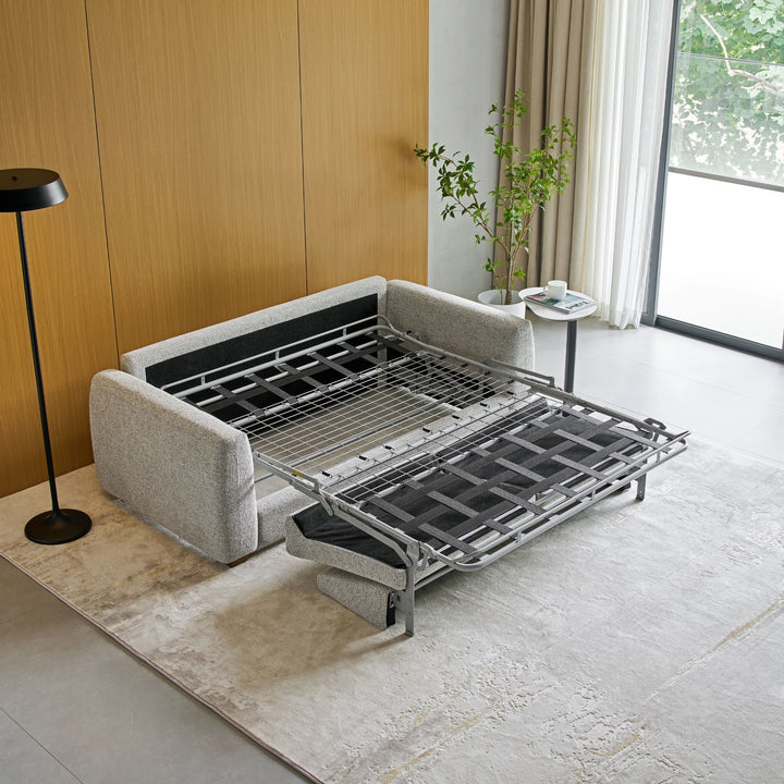 Nadia Sofa Bed fold-out mechanism half open, showing the steel frame
