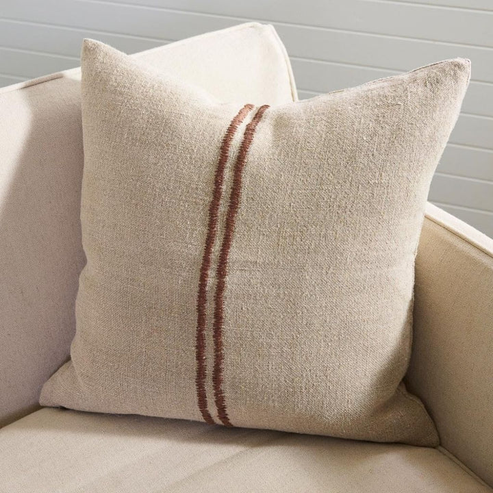 Orion Linen Cushion Natural/Chocolate