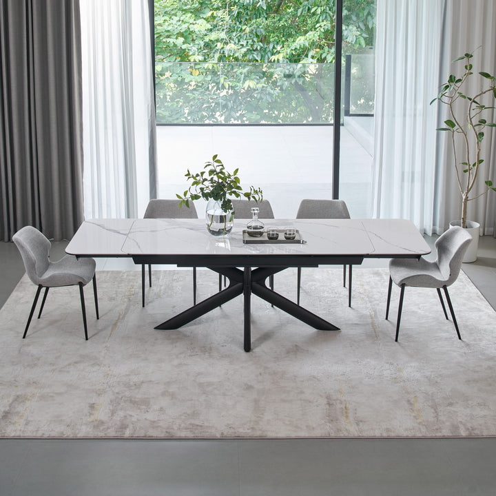 Ames Extension Dining Table extended, front view in a dining room