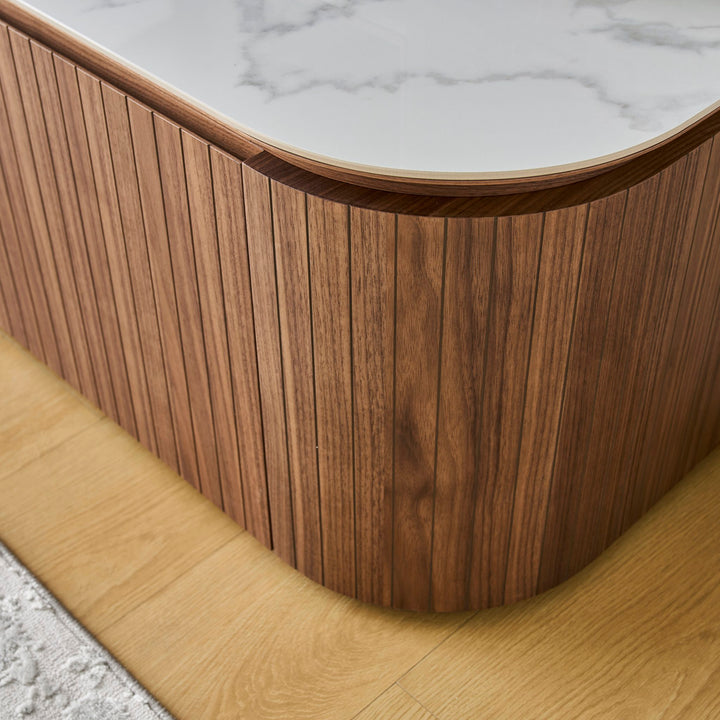 Ava TV Unit 180cm Walnut, curved corner detail