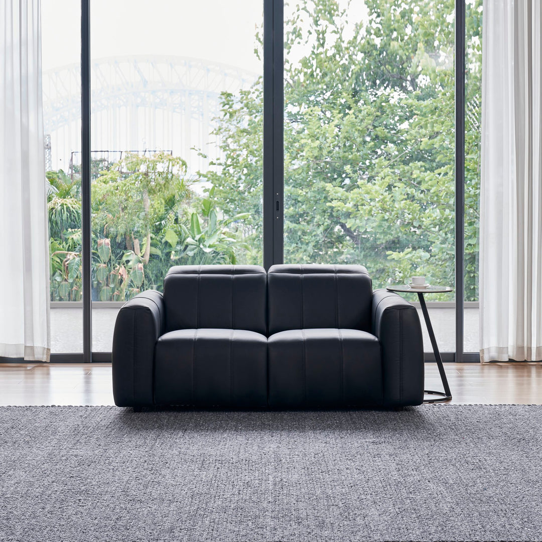 Bailey 2 Seat Sofa in black leather, front view