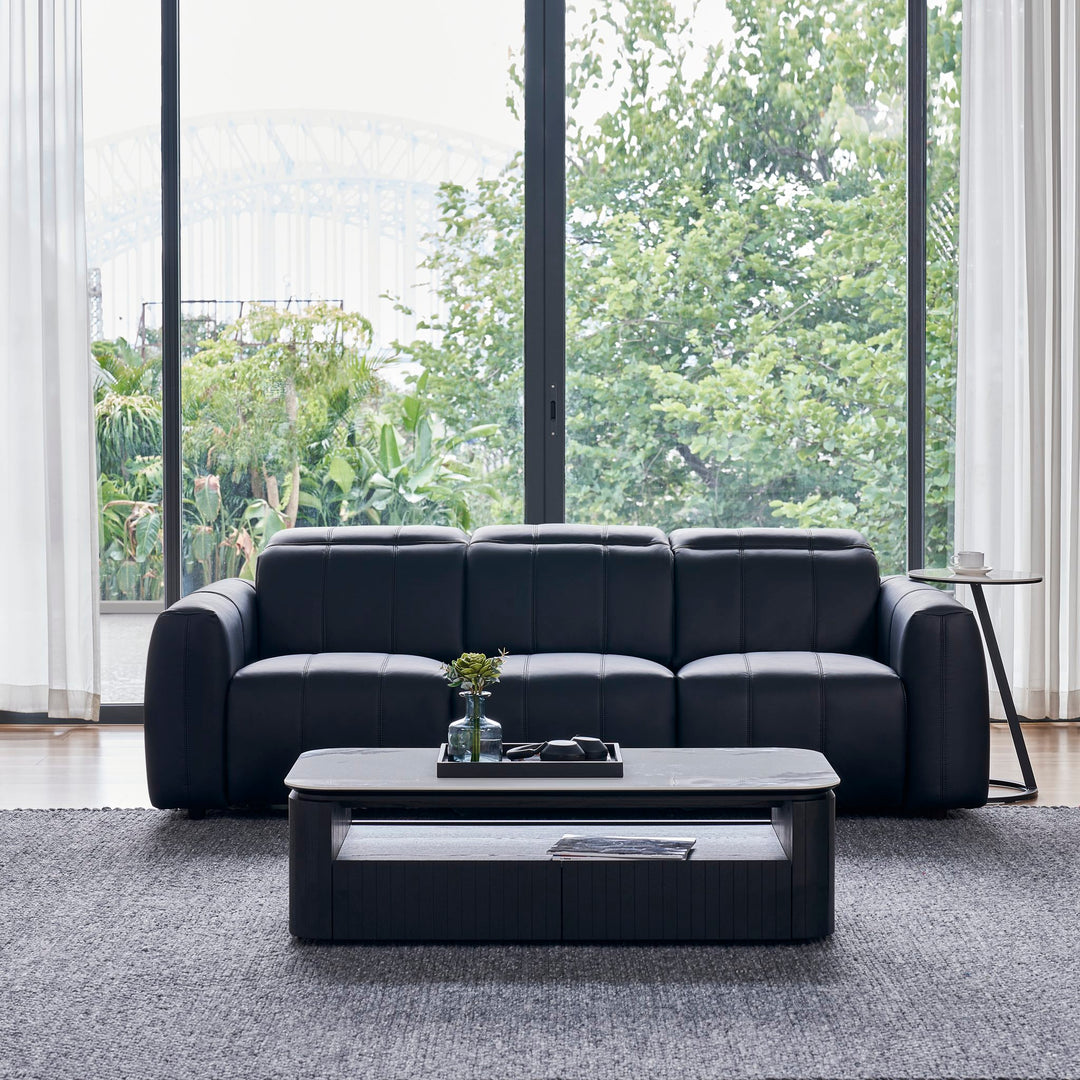Bailey 3 Seat Sofa in black leather, front view