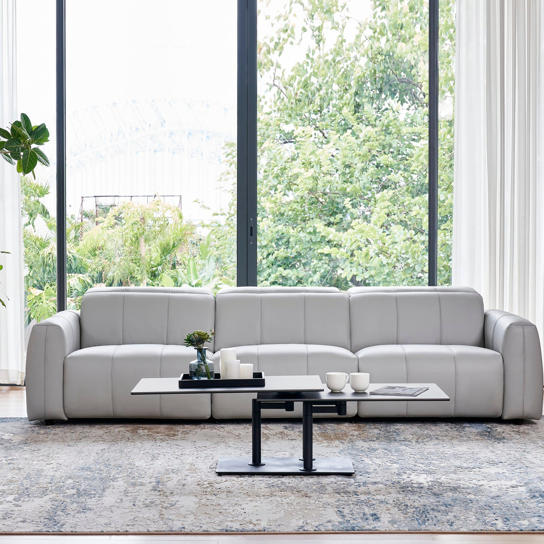 Bailey 3 Seat Sofa in grey leather, front view