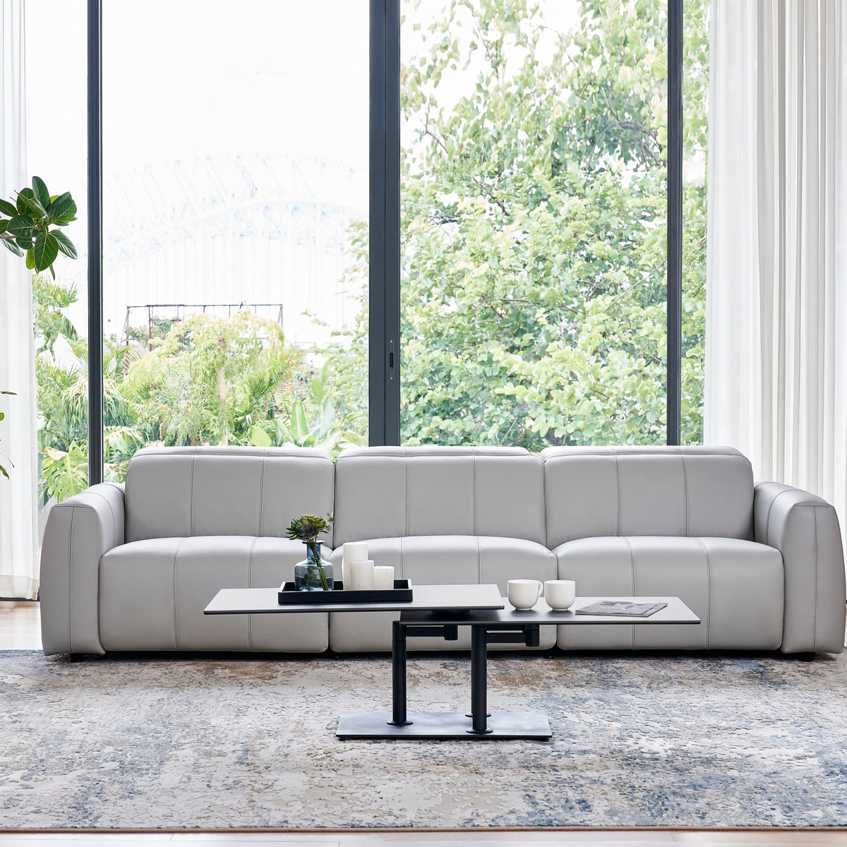 Bailey 3 Seat Sofa in grey leather, front view