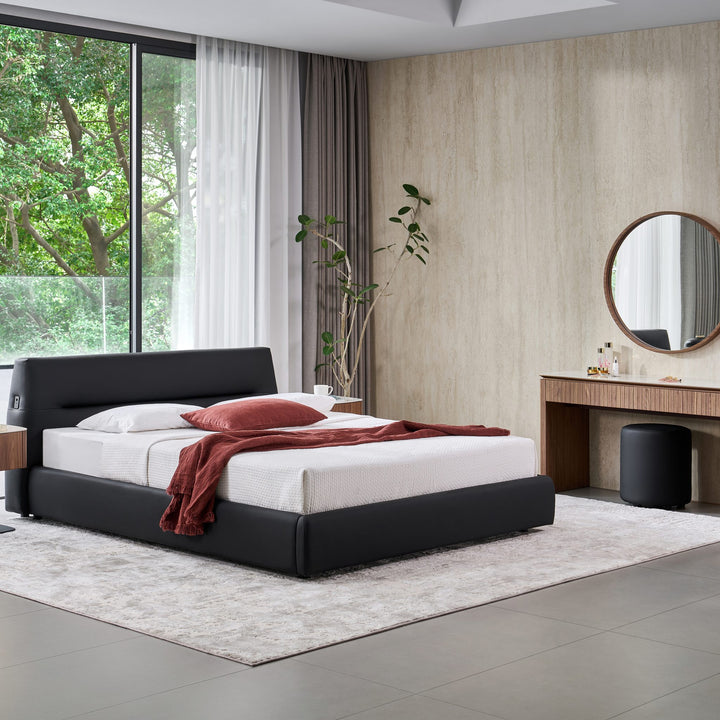 Brooklyn bed in black, angle view in a bedroom