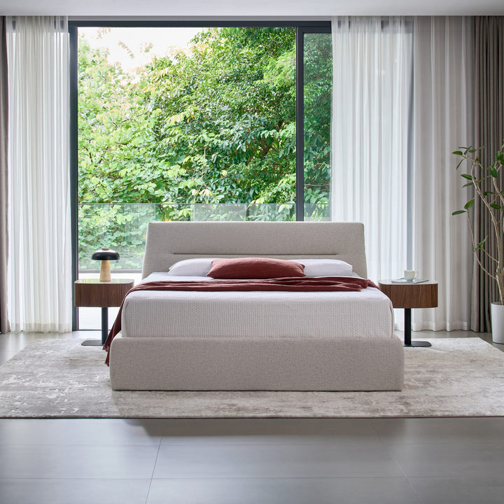 Brooklyn bed in light grey, wide front view