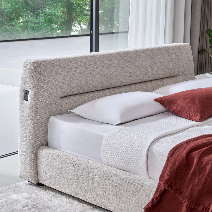 Brooklyn bed angled upholstered headboard close-up