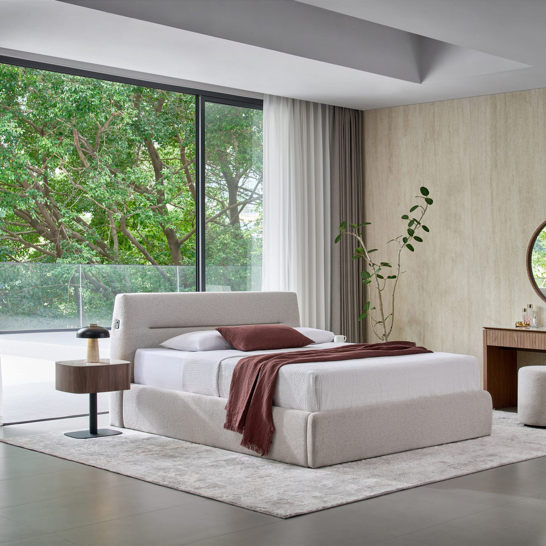 Brooklyn bed in light grey, room angle view