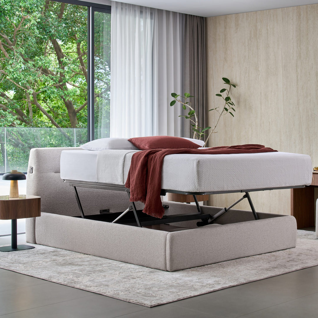 Brooklyn bed with lift-up storage base open