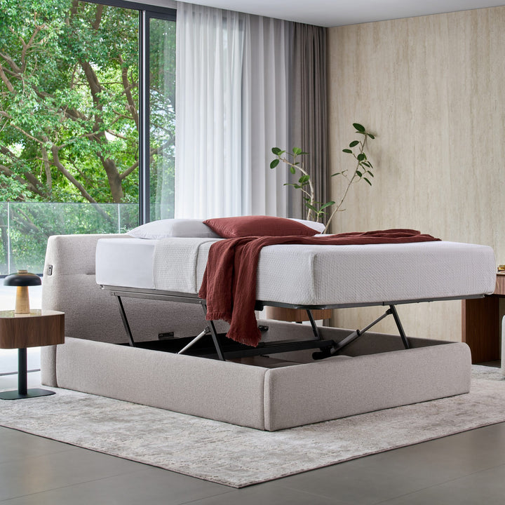 Brooklyn bed with lift-up storage base open