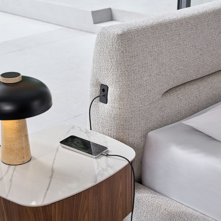 USB-C charging port on the side of the Brooklyn bed headboard