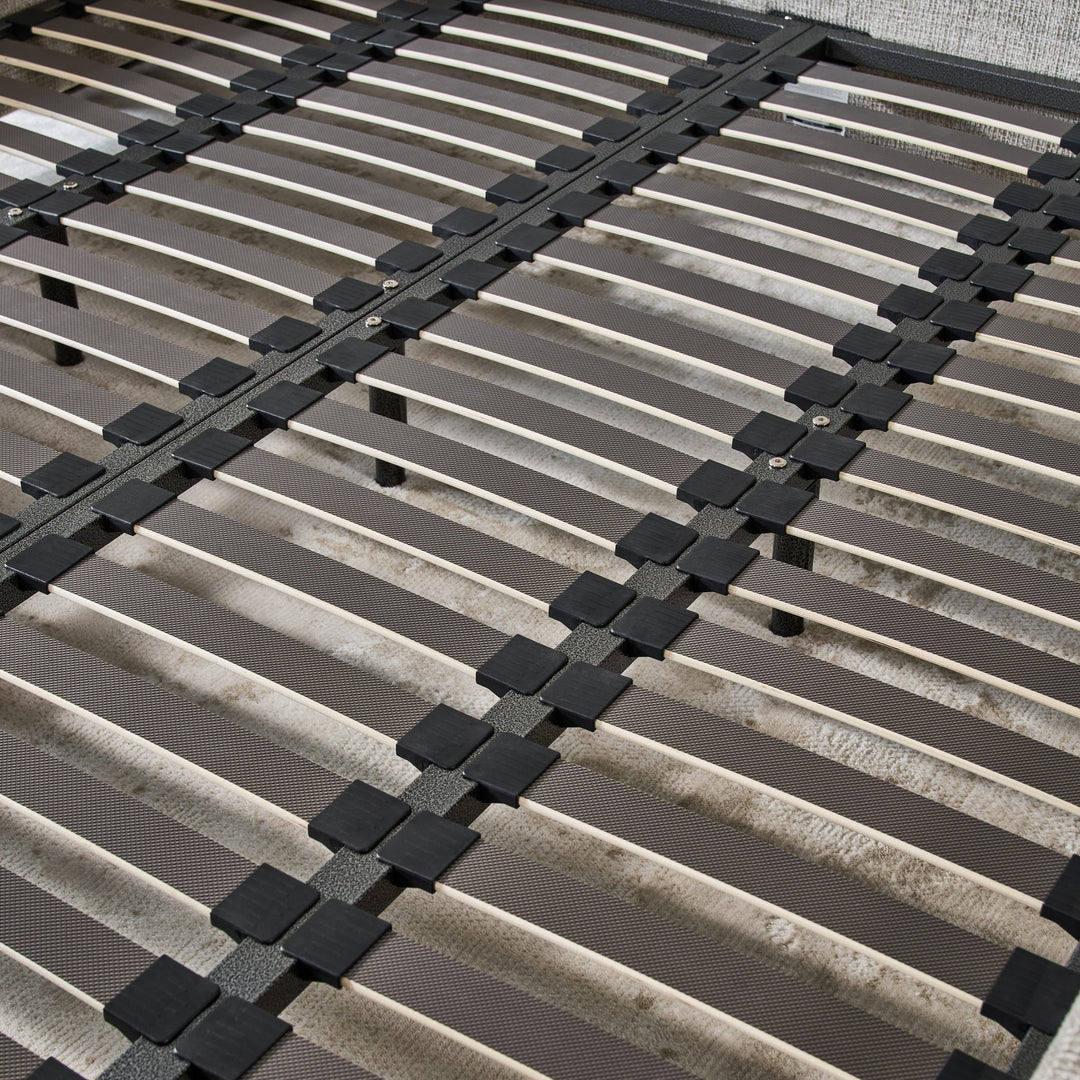 Close-up of the Clara Bed 72-slat base with its centre support beams
