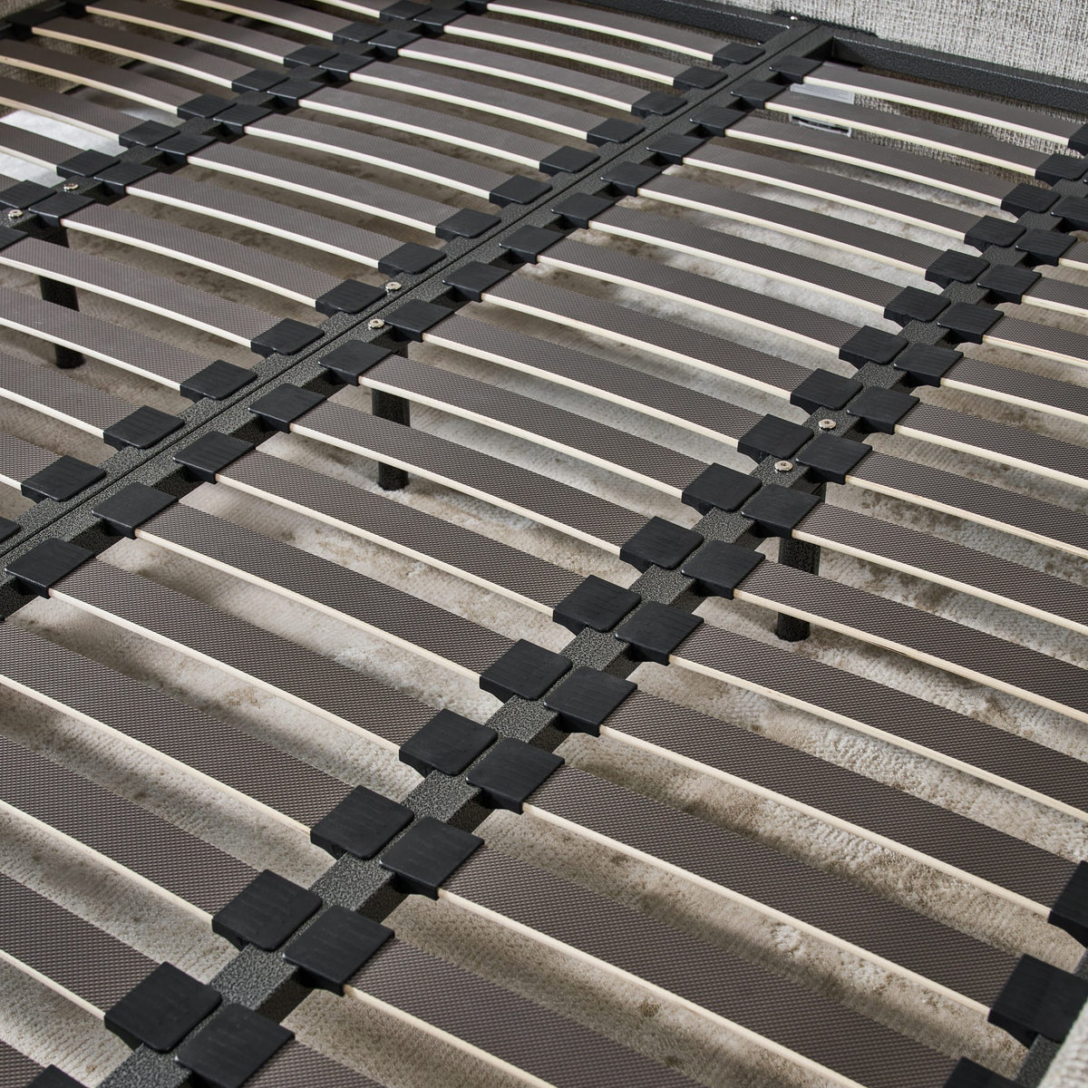 Close-up of the Clara Bed 72-slat base with its centre support beams