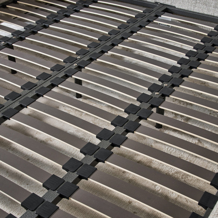 Close-up of the Clara Bed 72-slat base with its centre support beams