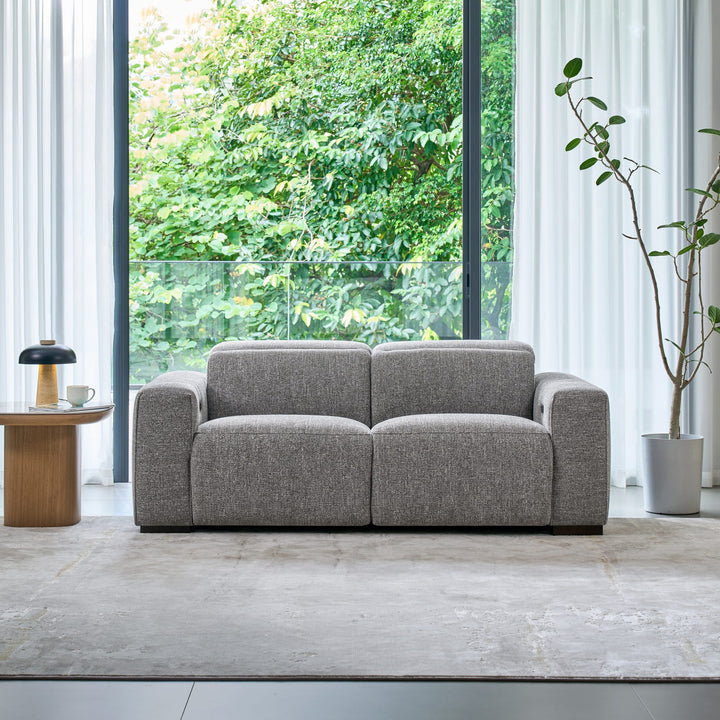Jeddah 2 seat recliner sofa in grey fabric, front view