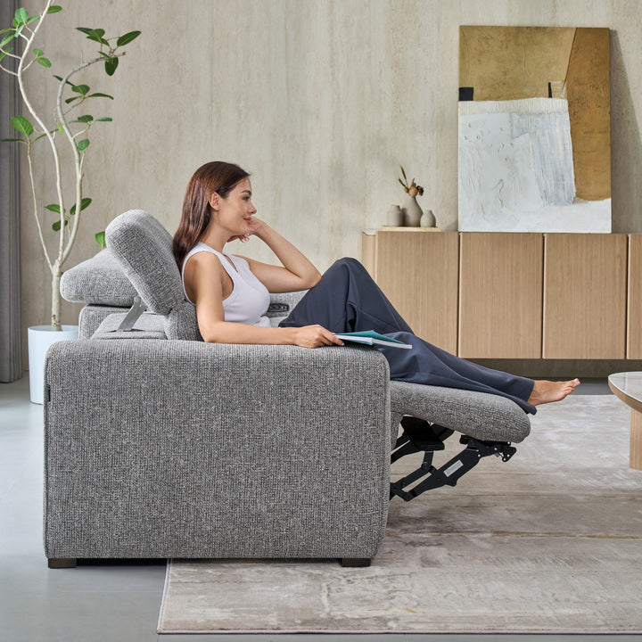 Side view of a Jeddah seat reclined with the headrest raised
