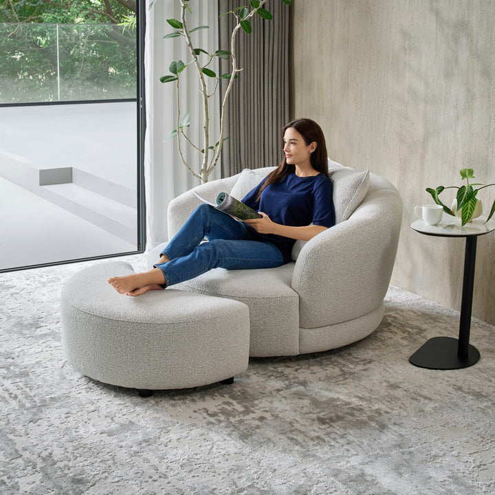 Ava Side Table beside the Narla Swivel Chair and footstool