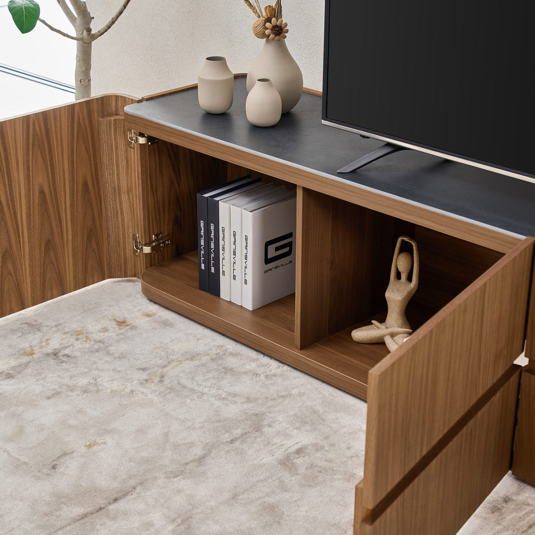 Persia TV Unit door open showing internal storage compartments