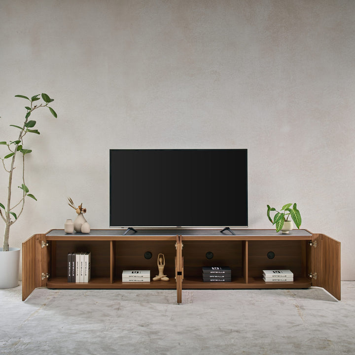 Persia TV Unit with all doors open showing storage and cable cut-outs