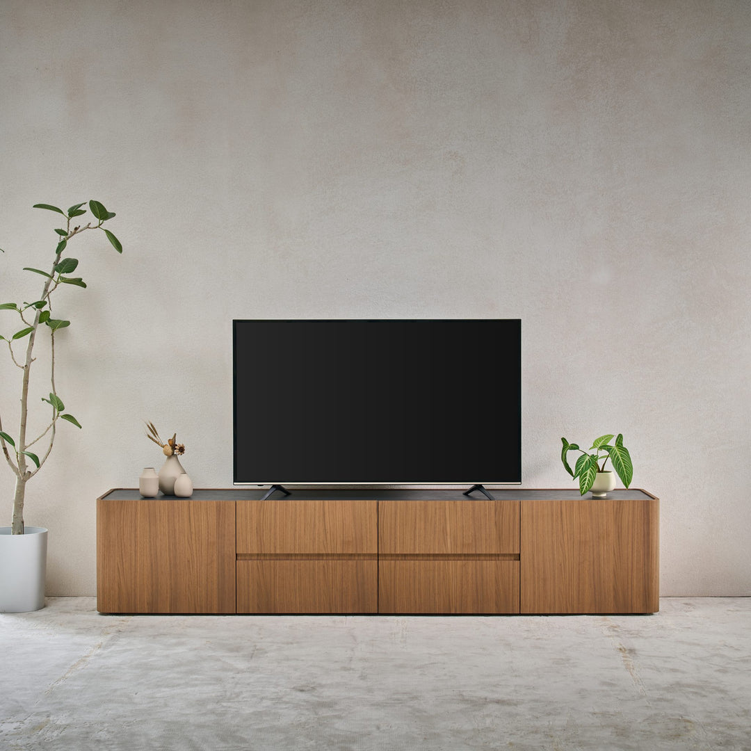 Persia TV Unit in American Walnut with handle-free doors, front view