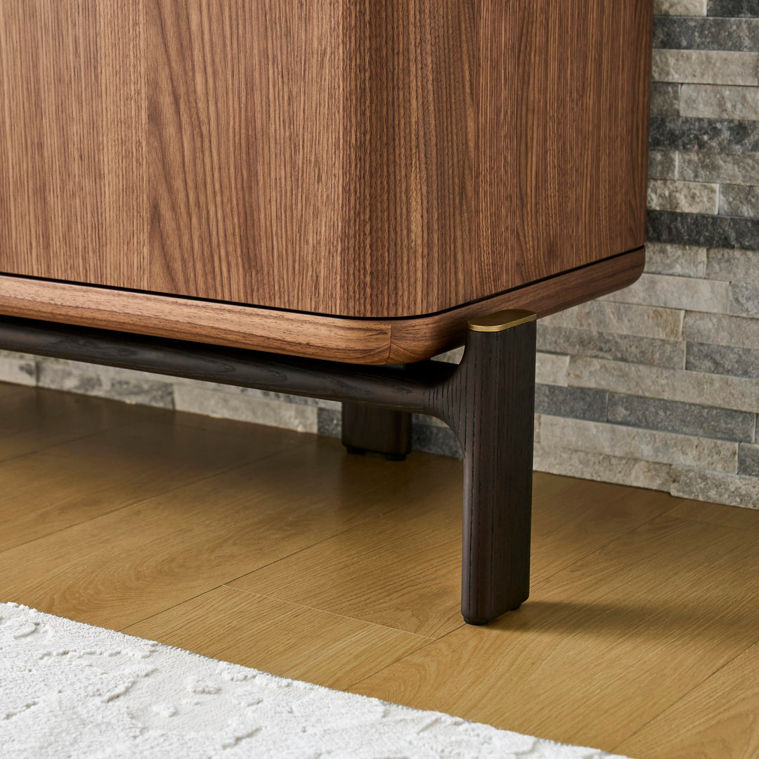 Rowan TV Unit Black Oak base frame and leg detail