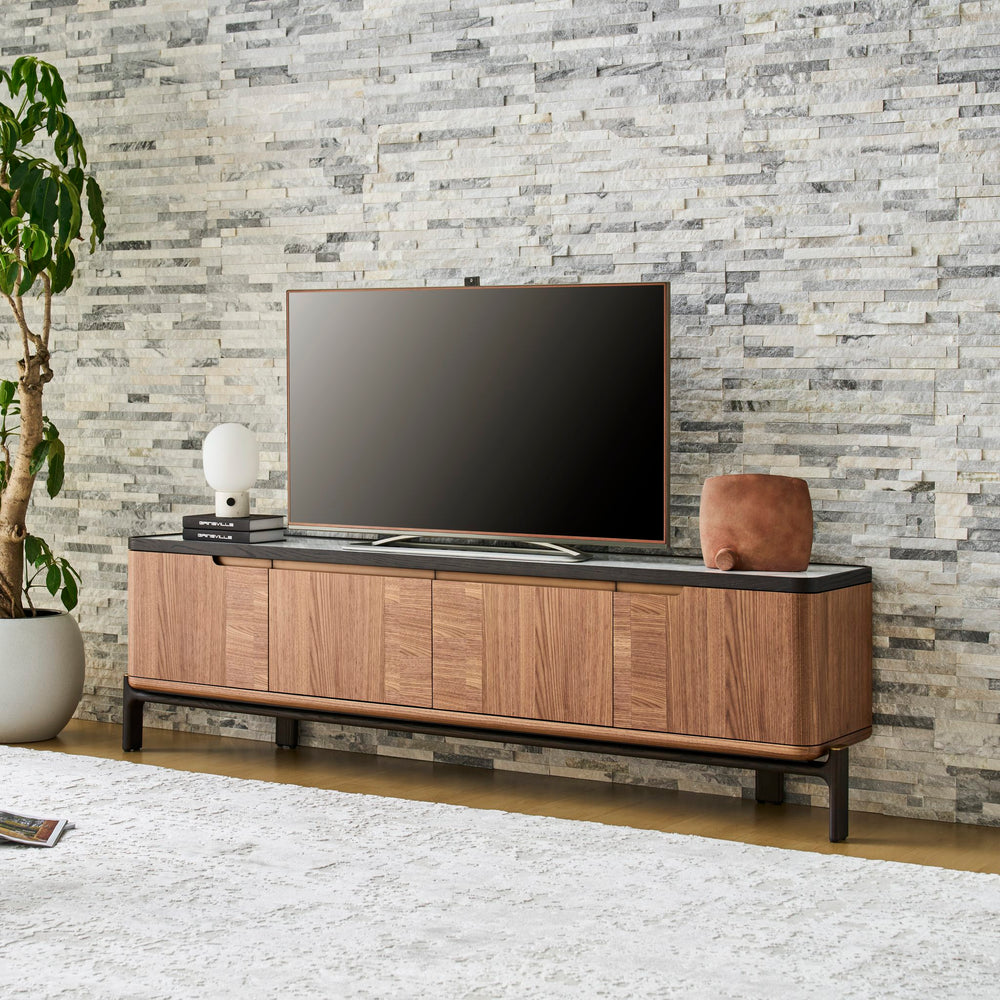 Rowan TV Unit styled in a living room, angled view