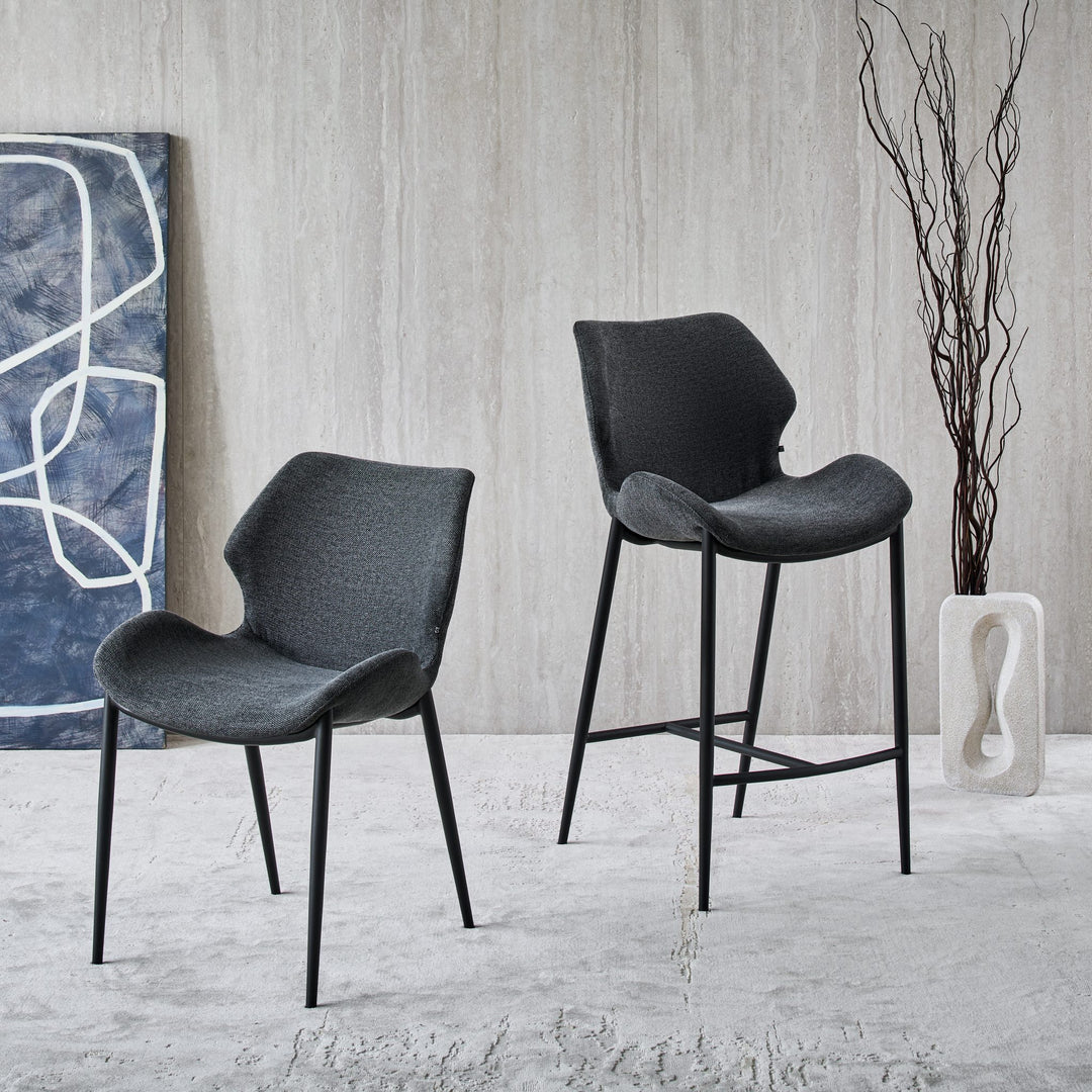 Viva Dining Chair and matching Viva Barstool in dark grey fabric FB-BELFAST-039