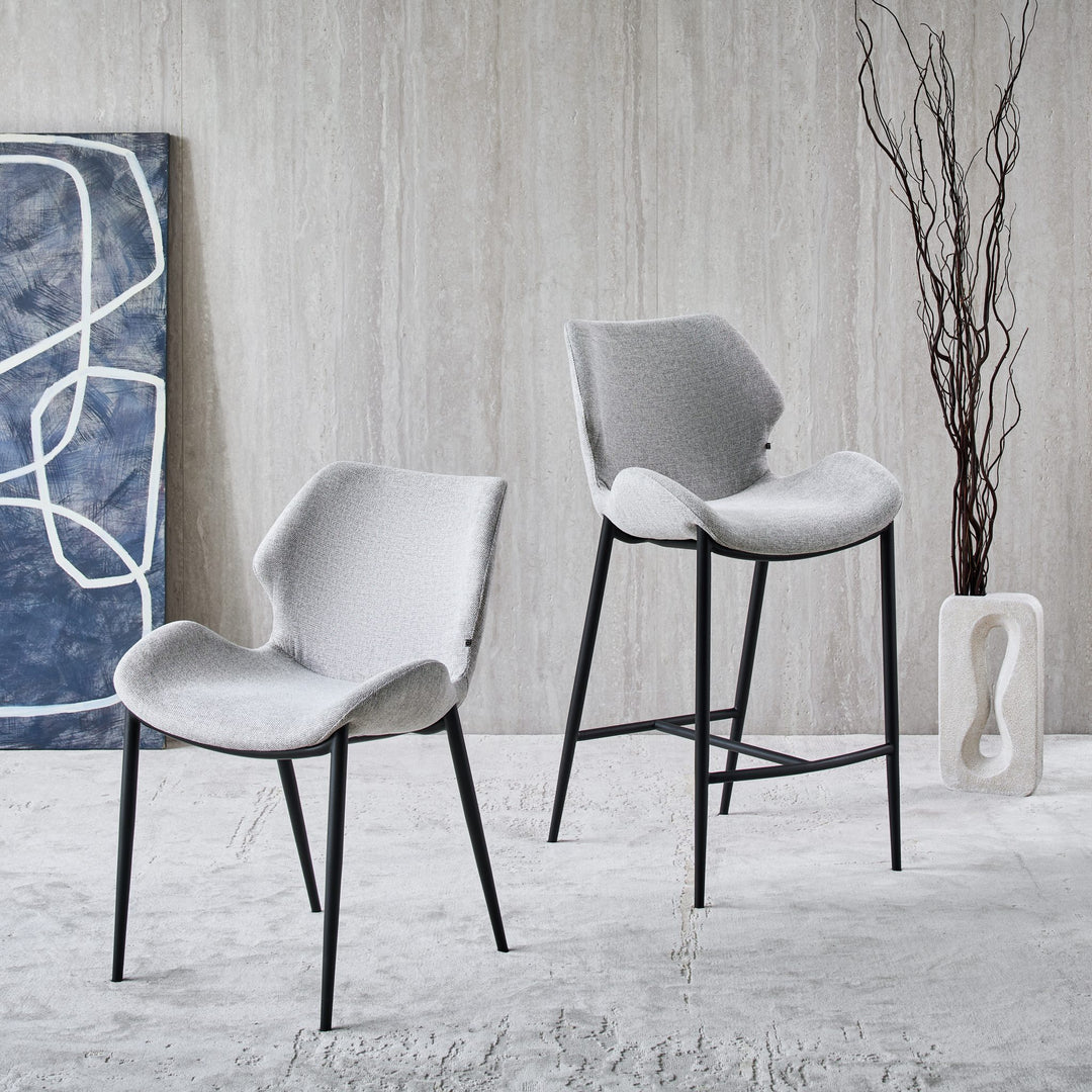 Viva Dining Chair and matching Viva Barstool in light grey fabric FB-BELFAST-040