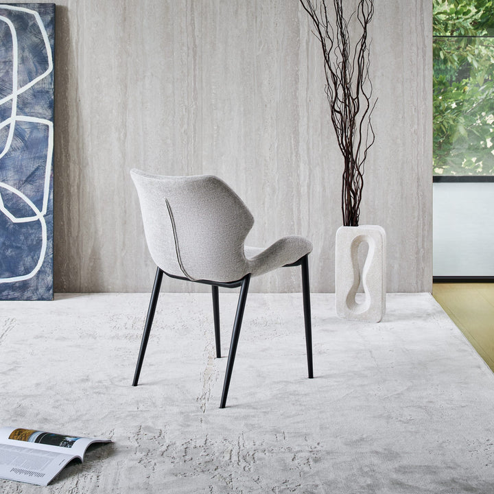 Viva Dining Chair in light grey fabric FB-BELFAST-040, back angle showing the curved backrest